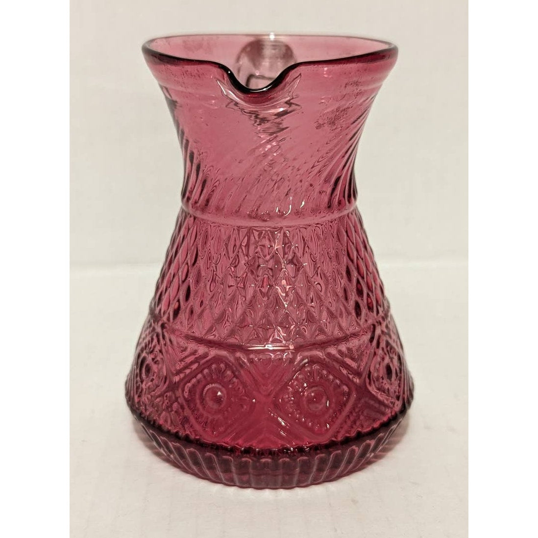 Vintage Pilgrim Cranberry Pressed Pattern Glass Miniature Pitcher Creamer Pink