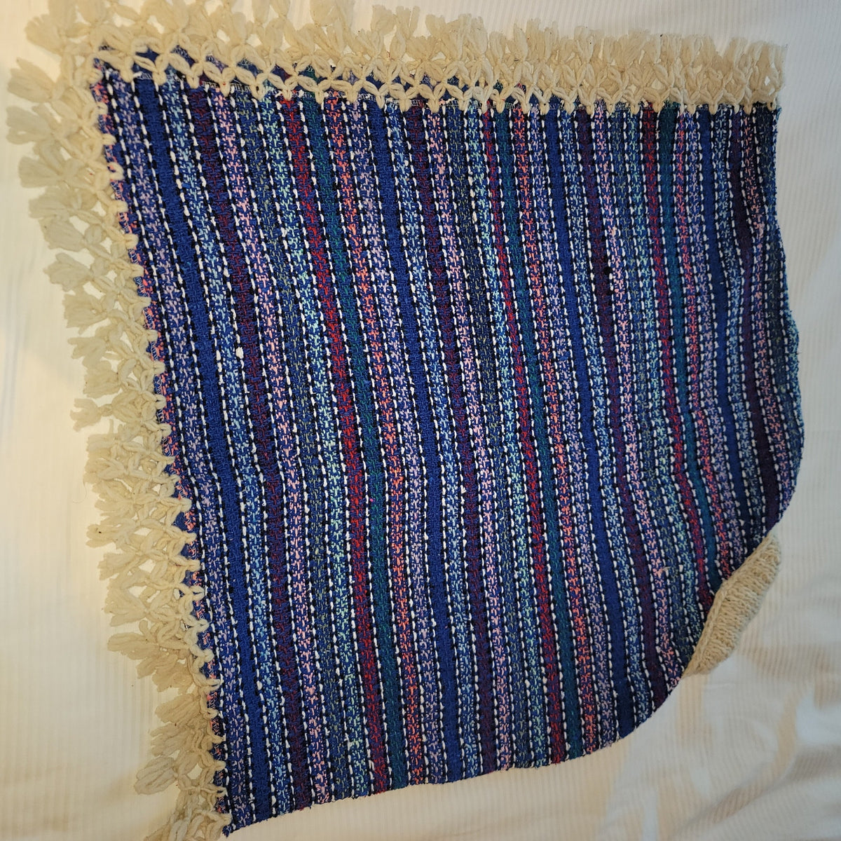 Handmade heavy poncho fringe wood button Winter One Size Multicolor Wool Cotton