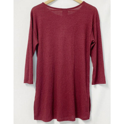 Bobeau 3/4 Sleeve Side Vents Ribbed Tunic Top Sz XS/Extra Small Windsor Wine NWT