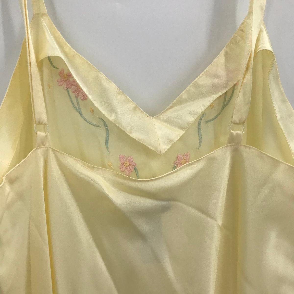 Mystique Intimates Floral Night Gown Sheer Slip Dress Sleeveless Yellow Large