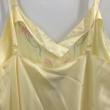 Mystique Intimates Floral Night Gown Sheer Slip Dress Sleeveless Yellow Large
