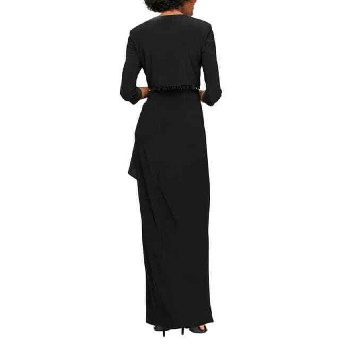 ALEX EVENINGS Ruched Gown with Bolero Sleeveless Scooped Neck Black Size 14P