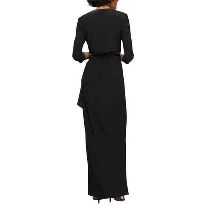 ALEX EVENINGS Ruched Gown with Bolero Sleeveless Scooped Neck Black Size 14P