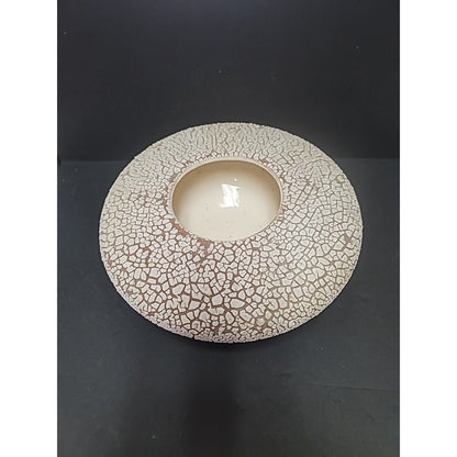 Mid Century Modern Pottery Planter White Crackle Texture Brown Bottom Spaceship