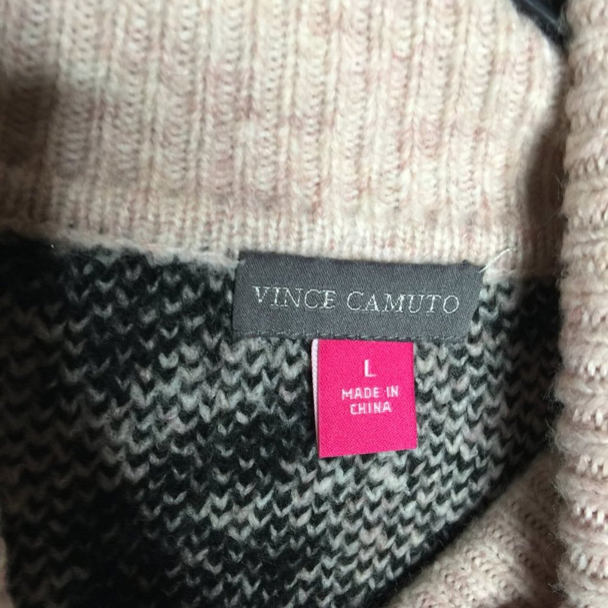 Vince Camuto Pullover Sweater Turtleneck Sweater Houndstooth Large Winter Heavy