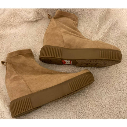 Steve Madden Women's Freshly Suede Wedge Sneaker Ankle Boots Size 9M Tan NWT