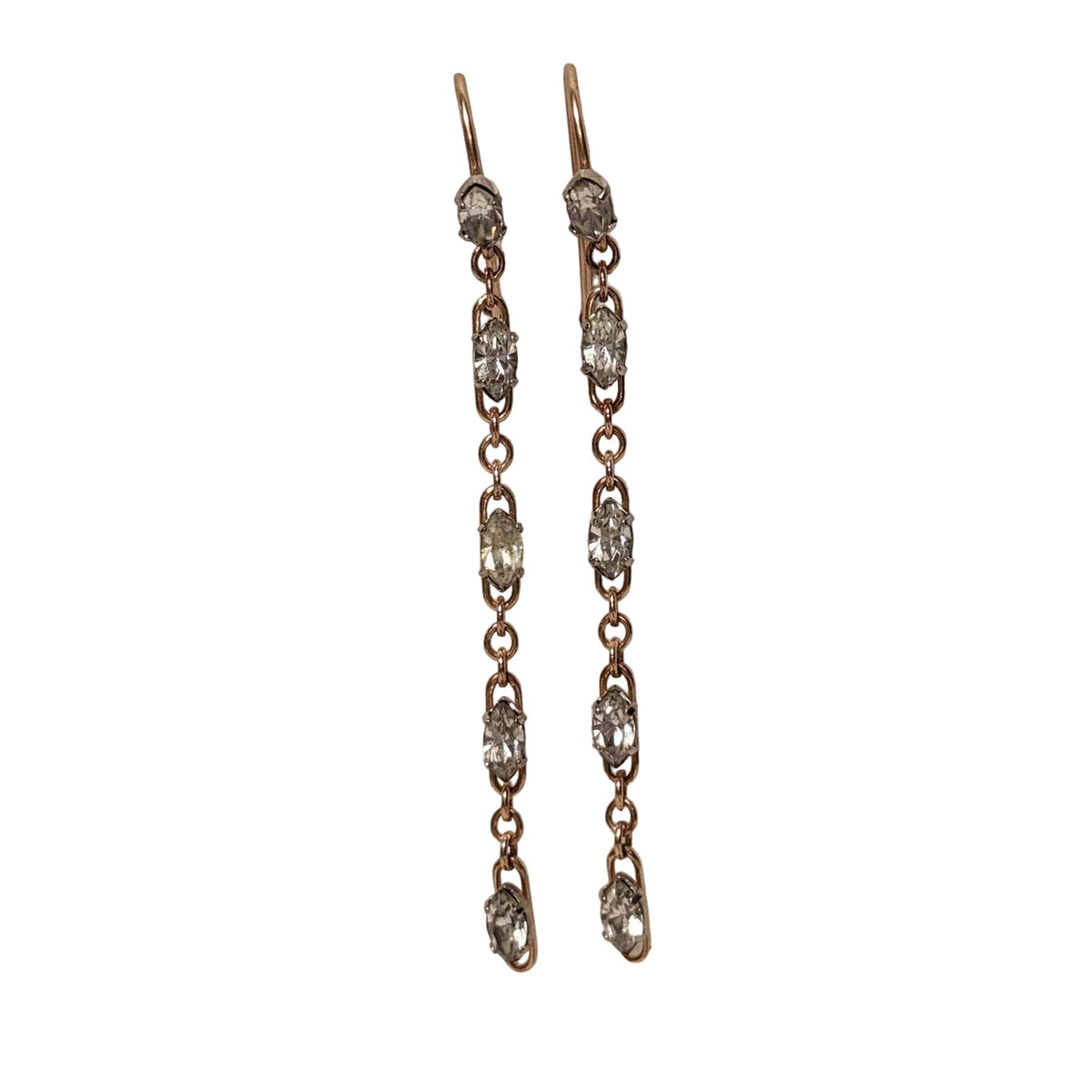 Fashion Jewelry Dangle Earrings Gold Tone Chain White Marquise Rhinestones