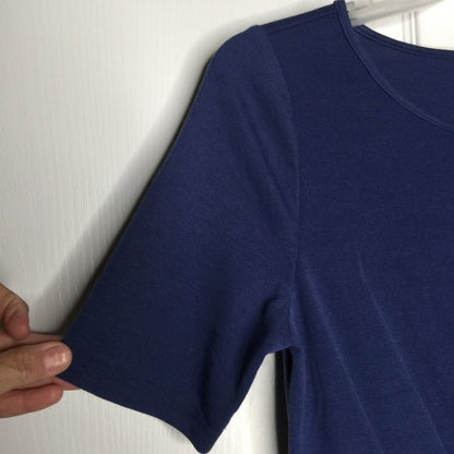 41 Hawthorn A-Line Ponte Knit Dress Pleated Short Sleeve Back Zip Blue LARGE
