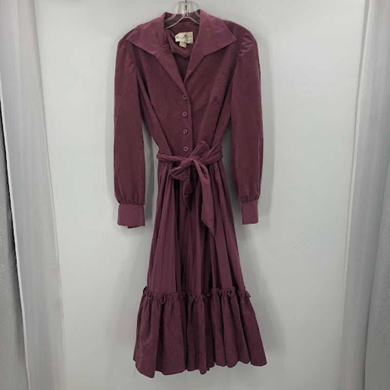 HERMAN MARCUS vintage wine/purple dress belt long sleeve M/L Fit Flare