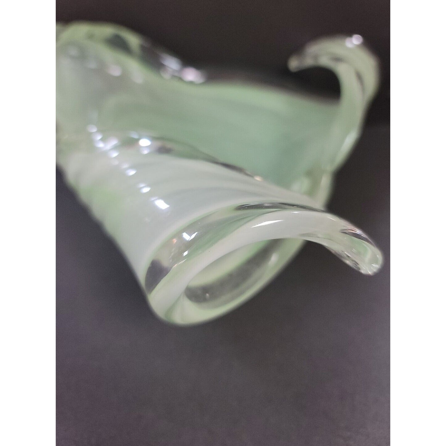 MURANO Hand Blown Art Glass CONSOLE FRUIT Bowl Green & White Swirl FREEFORM