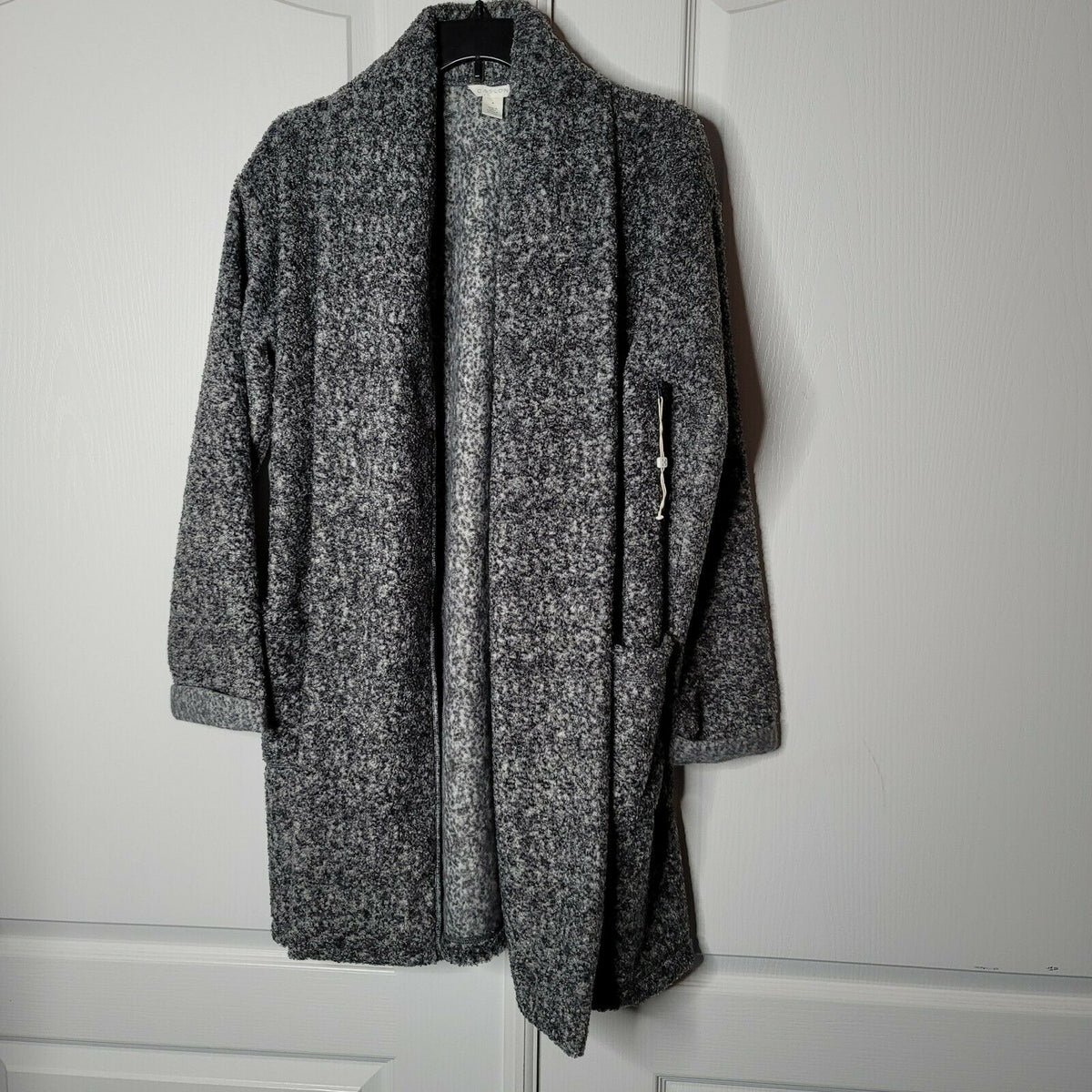 Caslon Open Front Shawl Collar Faux Fur Jacket Long Sleeves Grey Size Medium