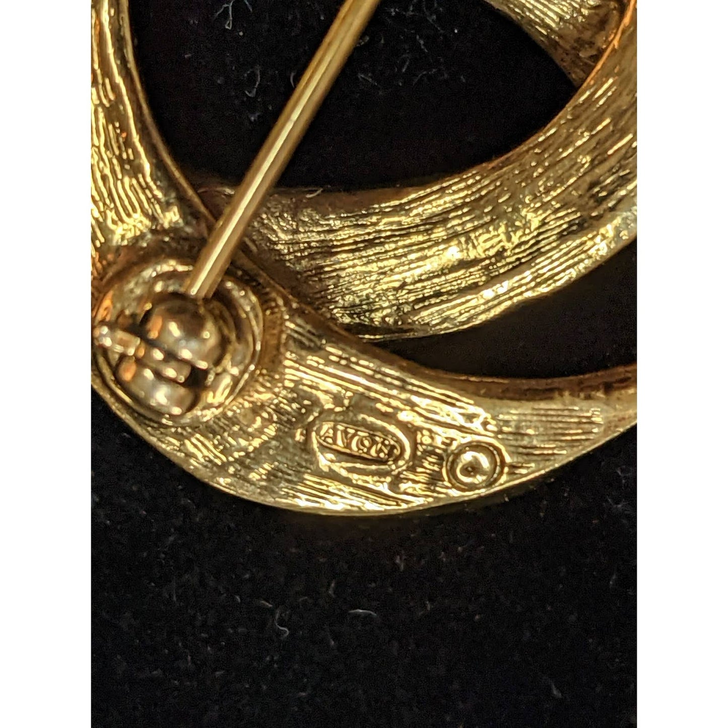 Vintage Avon Spiral Golden Metal Brooch Safety Pin Closure Signed