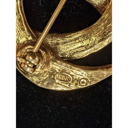 Vintage Avon Spiral Golden Metal Brooch Safety Pin Closure Signed