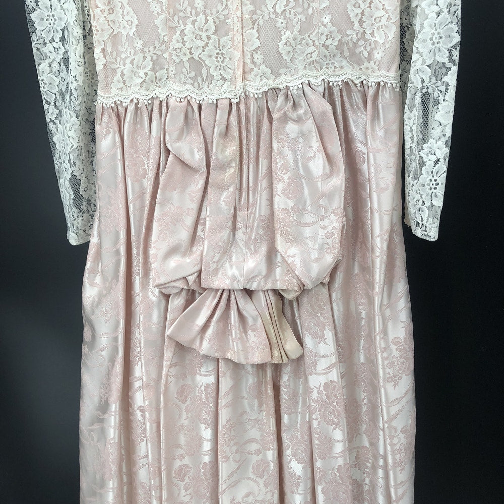 Vintage Scott McClintock Pink Jacquard Lace Drop Waist Bustle Dress 14 Prom Glam