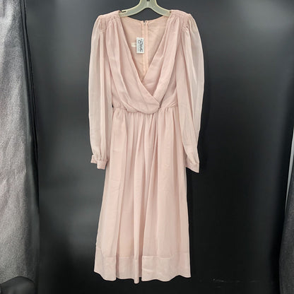 Miss Elliette Vintage 1990s Puff Sleeve Faux Wrap Pleated Dress Pink Medium