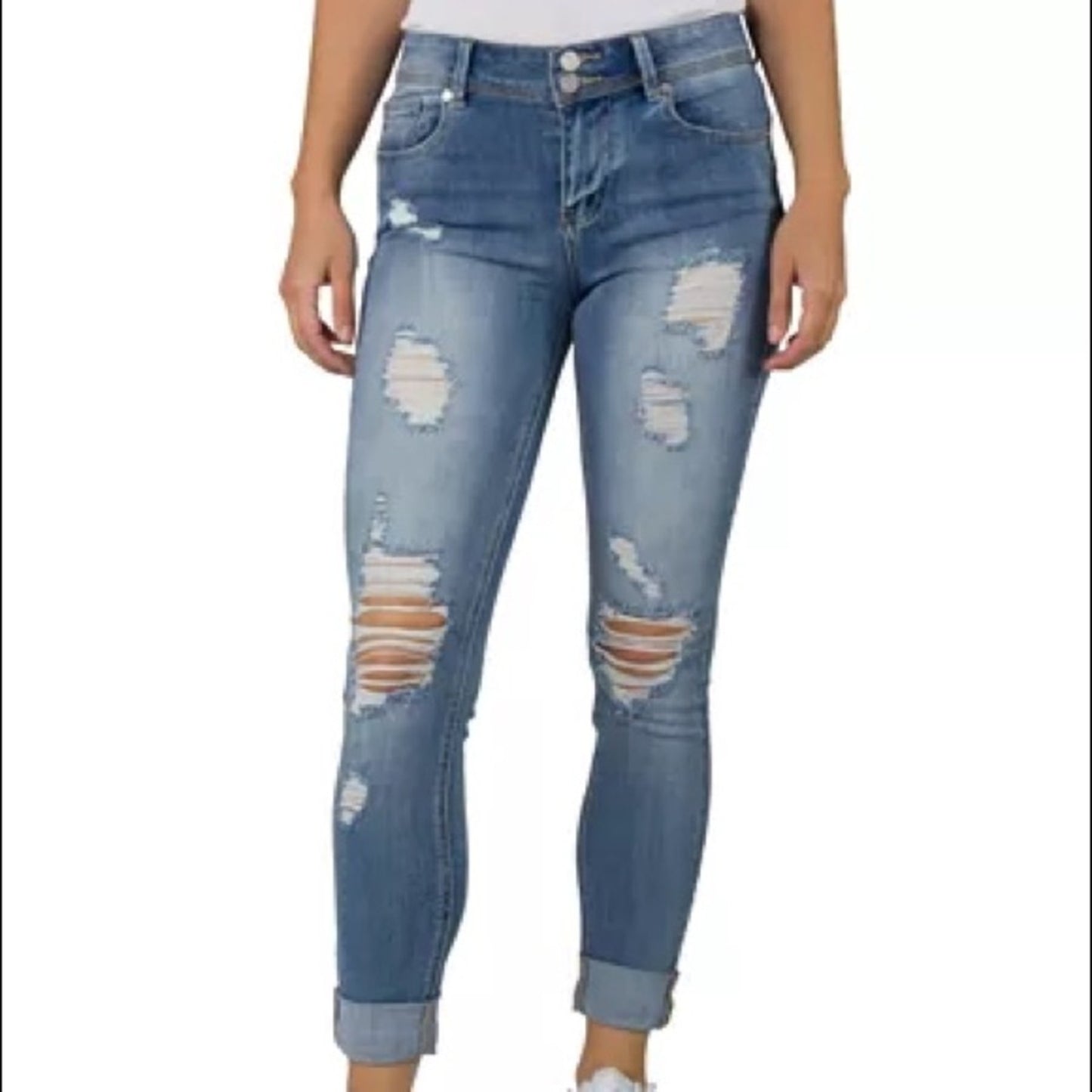 Índigo Rein Juniors Roll Cuff Skinny Blue Jeans Size 3/26WX27L