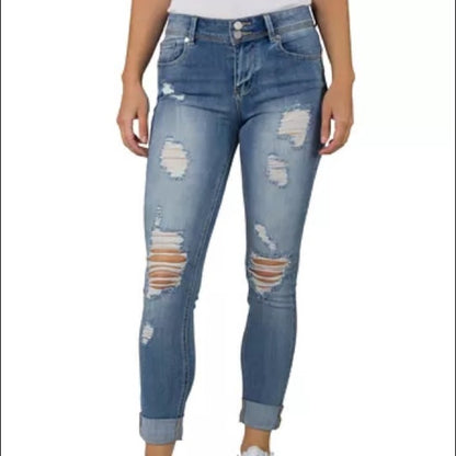 Índigo Rein Juniors Roll Cuff Skinny Blue Jeans Size 3/26WX27L