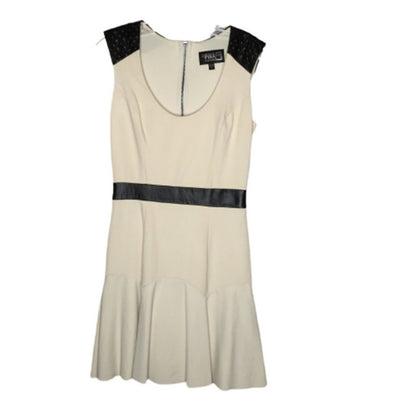 La Pina David Helwani Leather Dress Scoop Neck Black Cream Small BAck Zipper