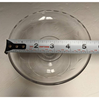 Individual Cupcake Stand Mini Cake Stand 5"dia Molded Clear Glass Etched Leaves
