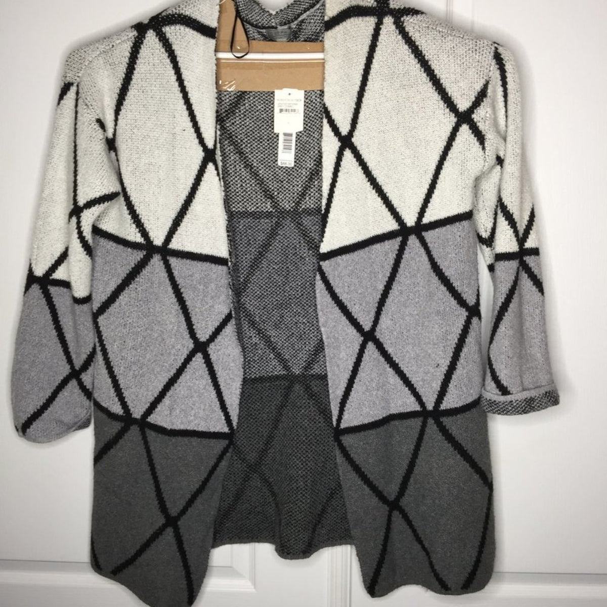 Joseph Open Front Cardigan Sweater Long Sleeve geometric design large NEW
