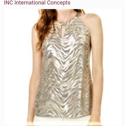 INC International Concepts Animal Print Halter Top Small Petite Gold SUMMER