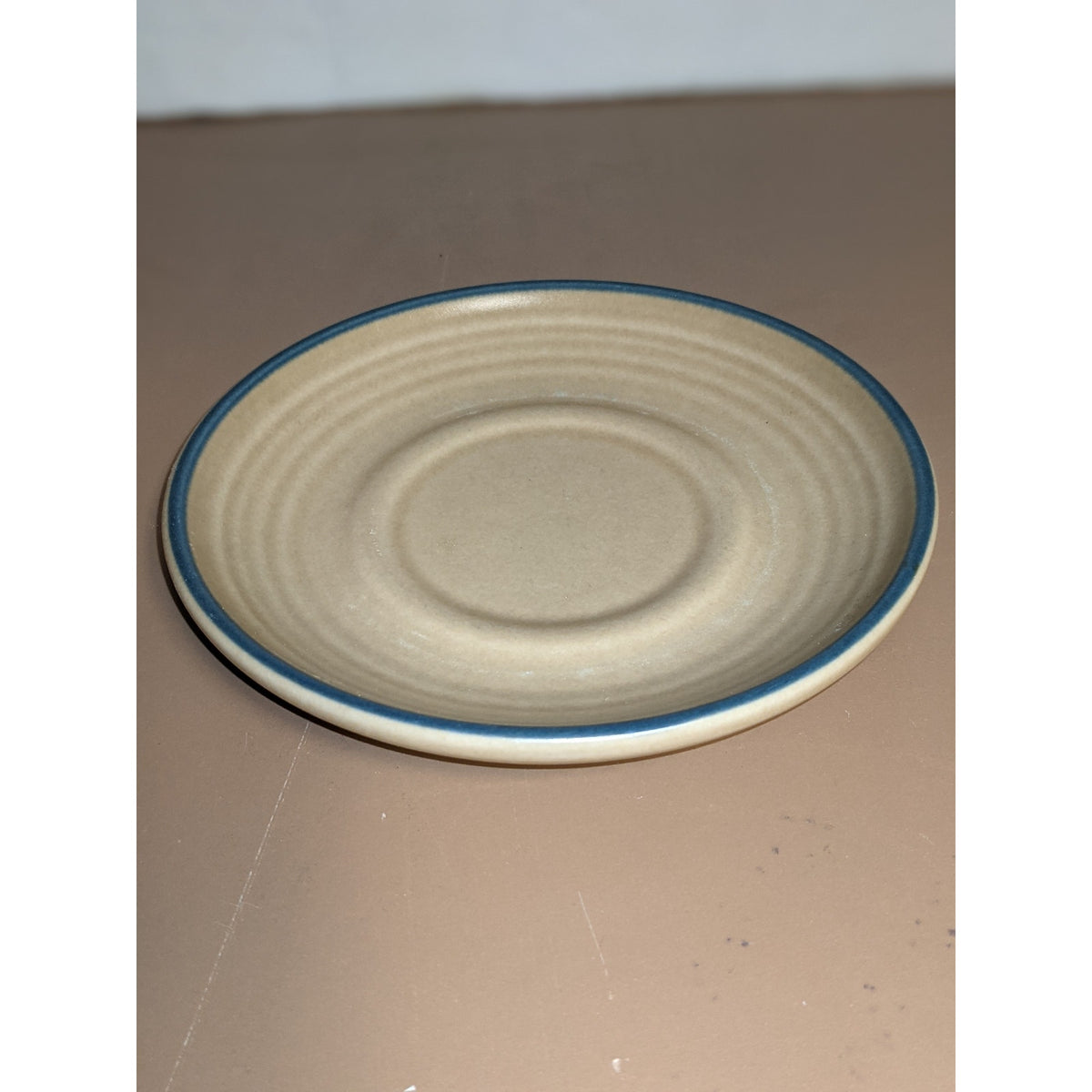 Pfaltzgraff Saucer for Tea Cup Replacement 6" Plate Tan Blue Edge LOT of 6