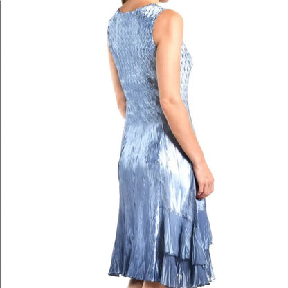 Komarov Charmeuse & Chiffon Cocktail Dress Medium Crinkle Sleeveless Medium