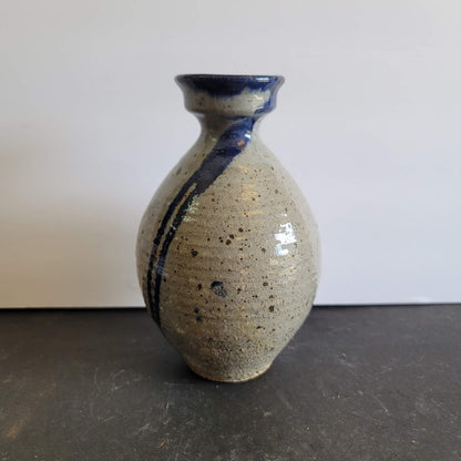 Blue pottery clay Handmade Signed Stamped Art Vase 8" chop on bottom salt glaze