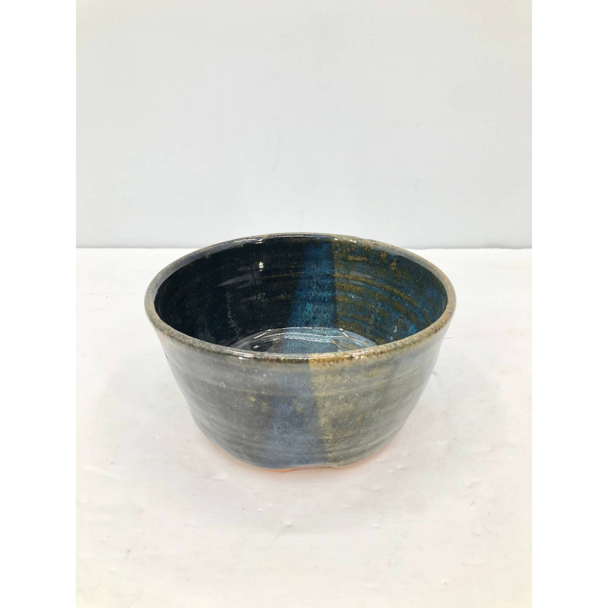 Vintage Blue Green Ceramic Bowl Modern Salt Glazed Earthenware Art Pottery