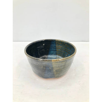 Vintage Blue Green Ceramic Bowl Modern Salt Glazed Earthenware Art Pottery