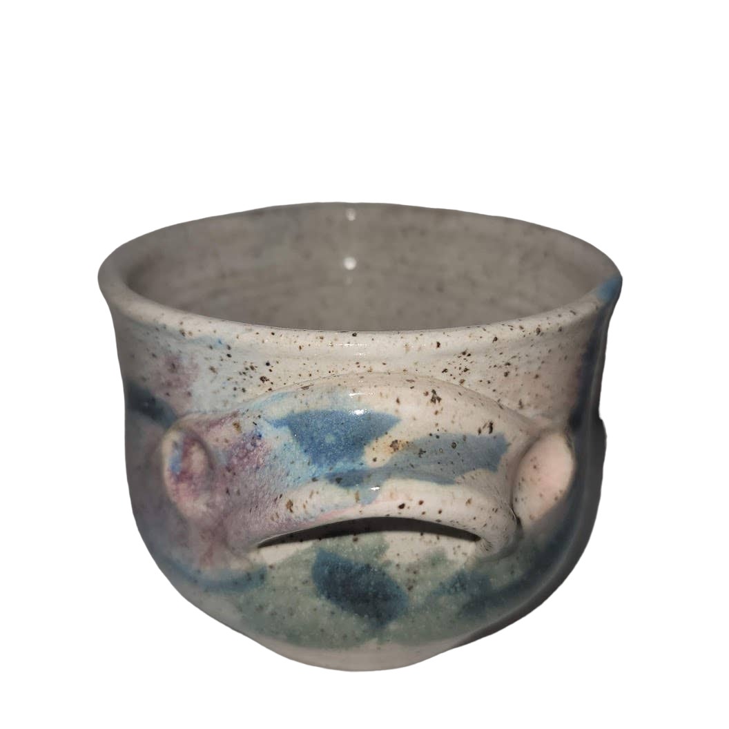Handmade Signed Stoneware glaze Pottery Pink Blue Pitcher Jug Handle and Spout