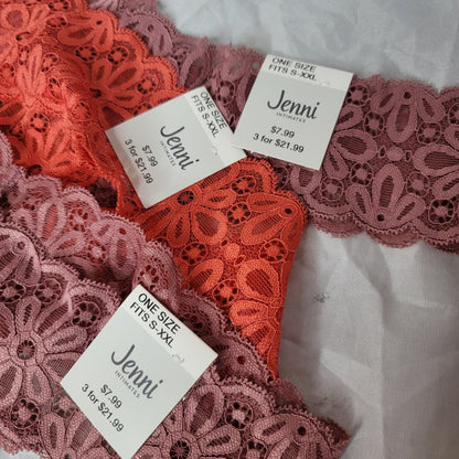 Jenni All Over Lace Pretty Sissy Thong Underwear 3Pack Size XXLarge