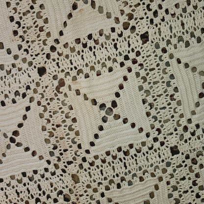 Vintage Handmade Crochet Bedspread Cream Geometric Diamond Boho Coverlet 77x100