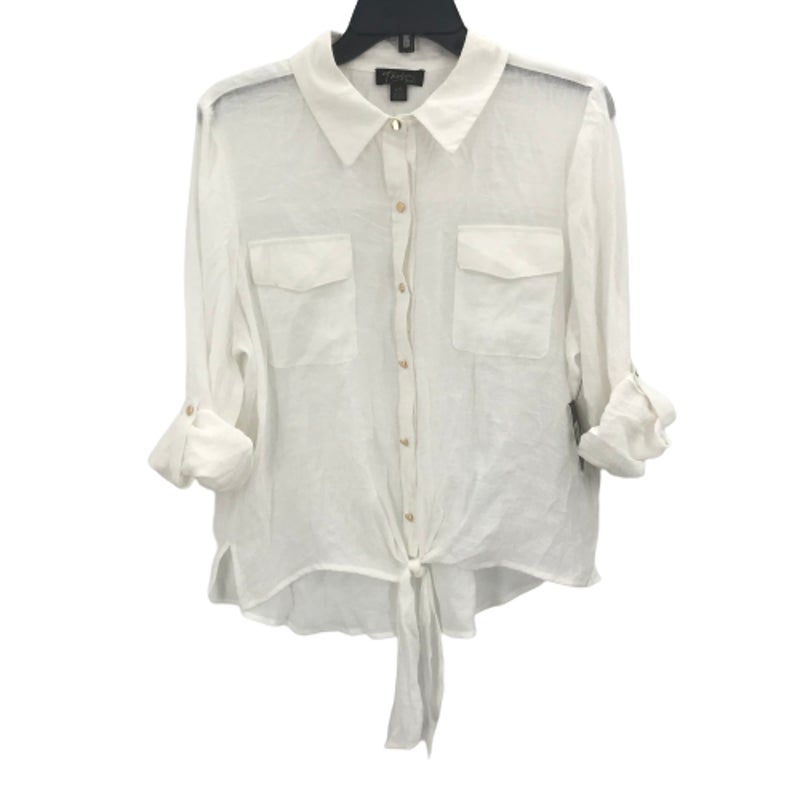 Thalia Sodi Front Button Knot Tie Blouse Shirt Top Roll Tab Sleeves White Large