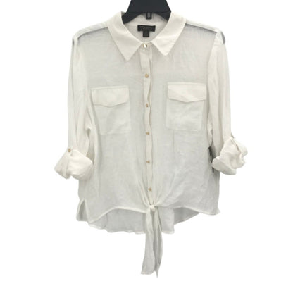 Thalia Sodi Front Button Knot Tie Blouse Shirt Top Roll Tab Sleeves White Large