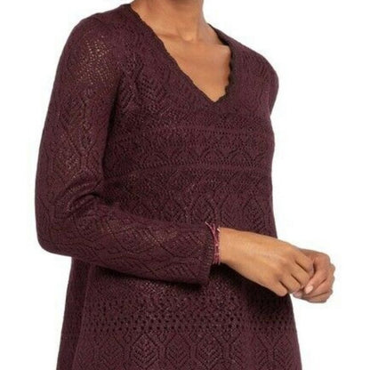 NIC ZOE WinterShine Pullover Sweater Scalloped Neck Long Sleeve Burgundy Medium