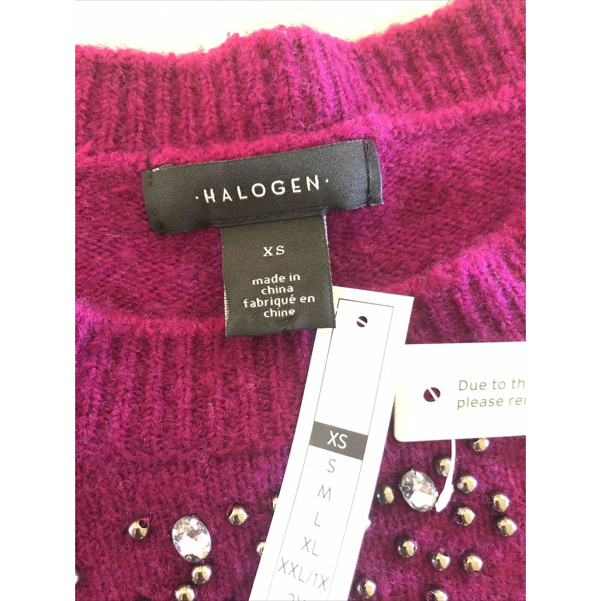 Halogen XS Purple Studded Pullover Sweater Crew Neck Long Puffy Bell Sleeve