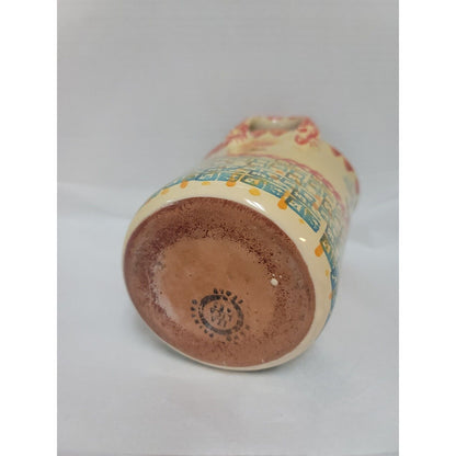 Italica ARS Hand Painted Flower Stoneware Handled Vase Utensil Holder Italy
