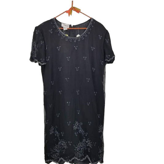 Vintage JMD New York Sheer Black Embroidered Short Sleeve Dress Size XLarge