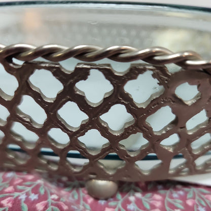 15" Large oval Vintage Silver Plate Serving Dish Stand W/ Marinex Glass 3" deep