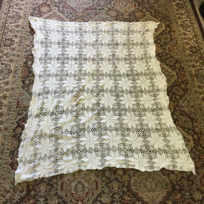 Handmade CROCHET Coverlet Blanket Cream Snowflake Wheel Full / Queen