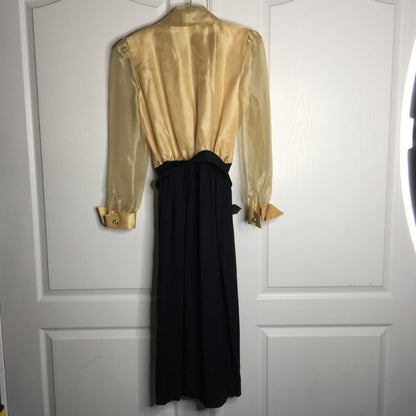J R Nites Evening Wear Gold Black Dress Elegant Vintage 7/8 vintage