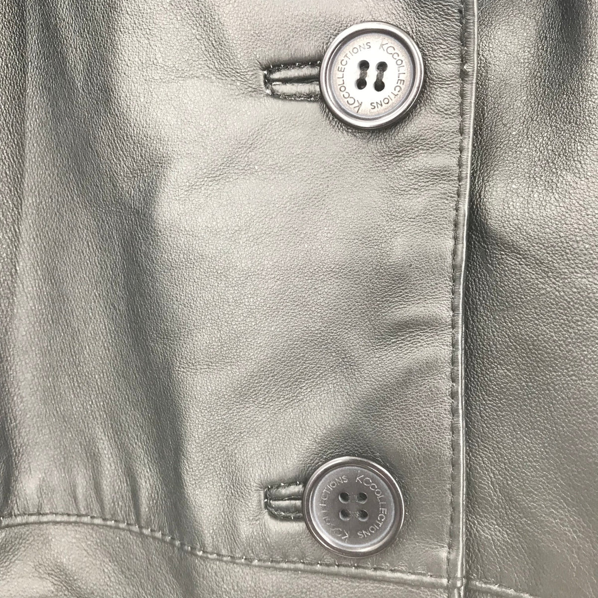KC Collections Front 3 Button Black Leather Jacket Long Sleeves Black Large