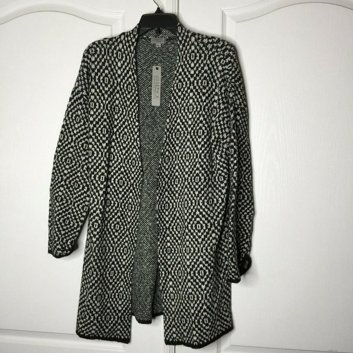 Joseph Open Front Cardigan Sweater X-Small Geometric Pattern NEW XS blk white