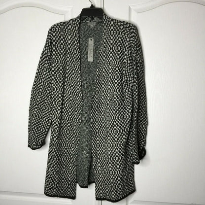 Joseph Open Front Cardigan Sweater X-Small Geometric Pattern NEW XS blk white