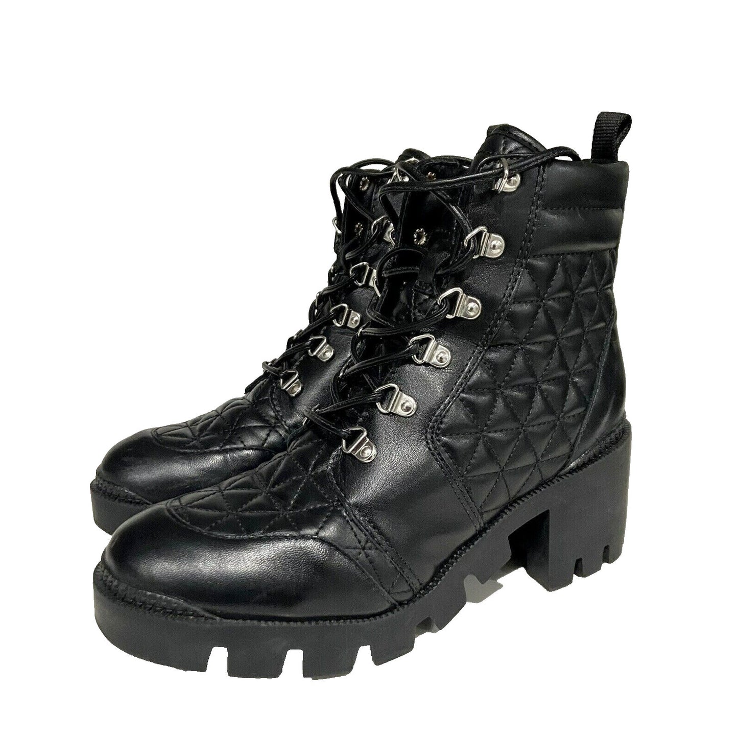 Schutz Cory Leather Quilted Lug Sole Lace Up Combat Boots Size 9B Black NWT