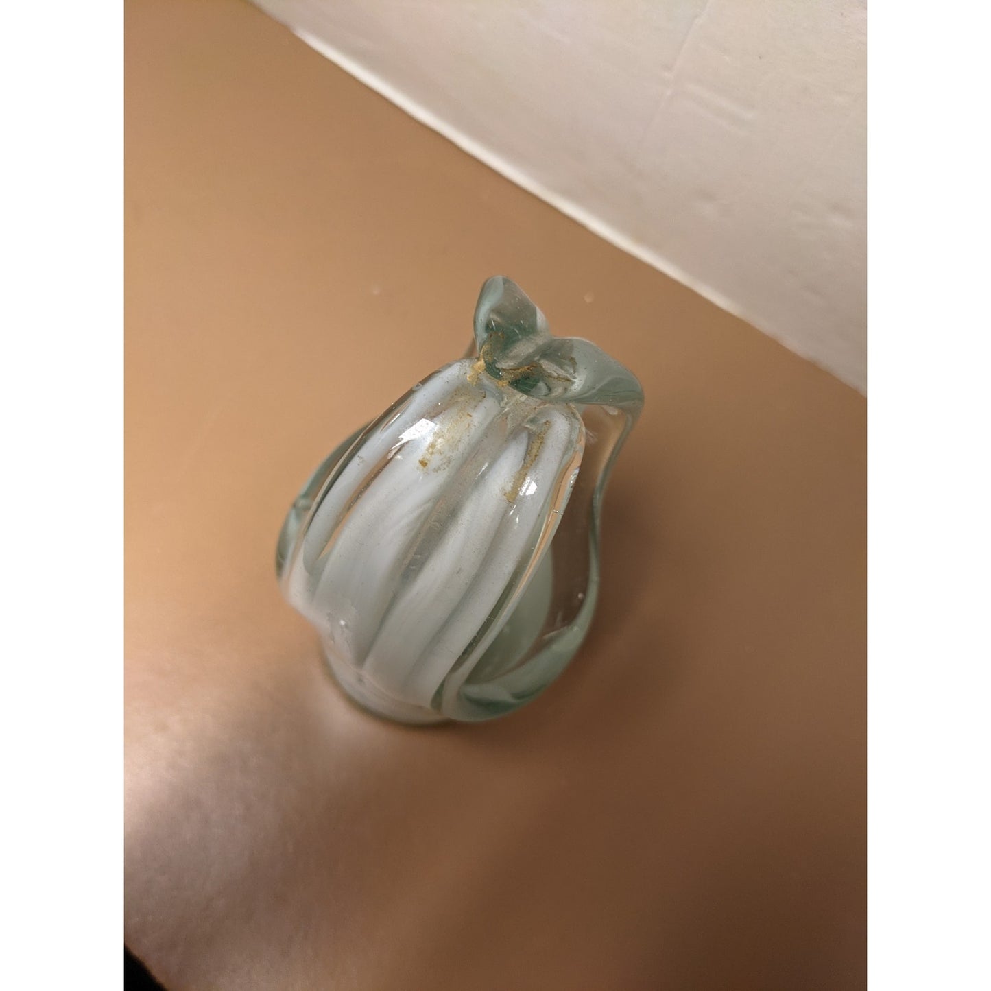Vintage Molded Stretched Art Glass Basket Clear White Replacement Cup Hand Blown