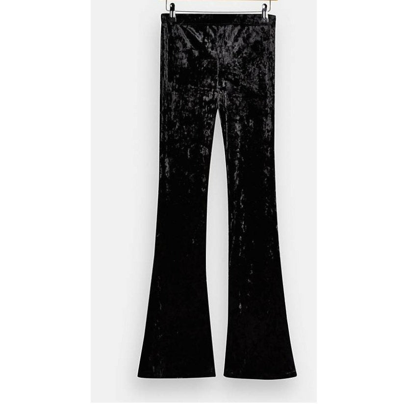 Topshop Womens Soft Crushed Velvet Knit Pull On Flare Leg Pants Size 8 Black NWT