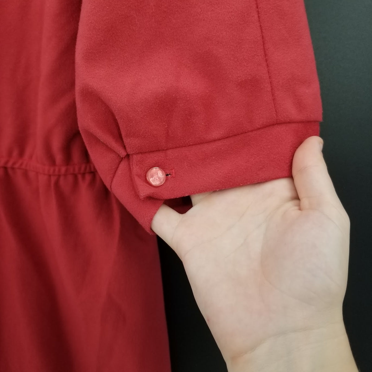 Vintage Red Faux Suede Dress Cinched Waist 3/4 Sleeve Medium/Large Modest