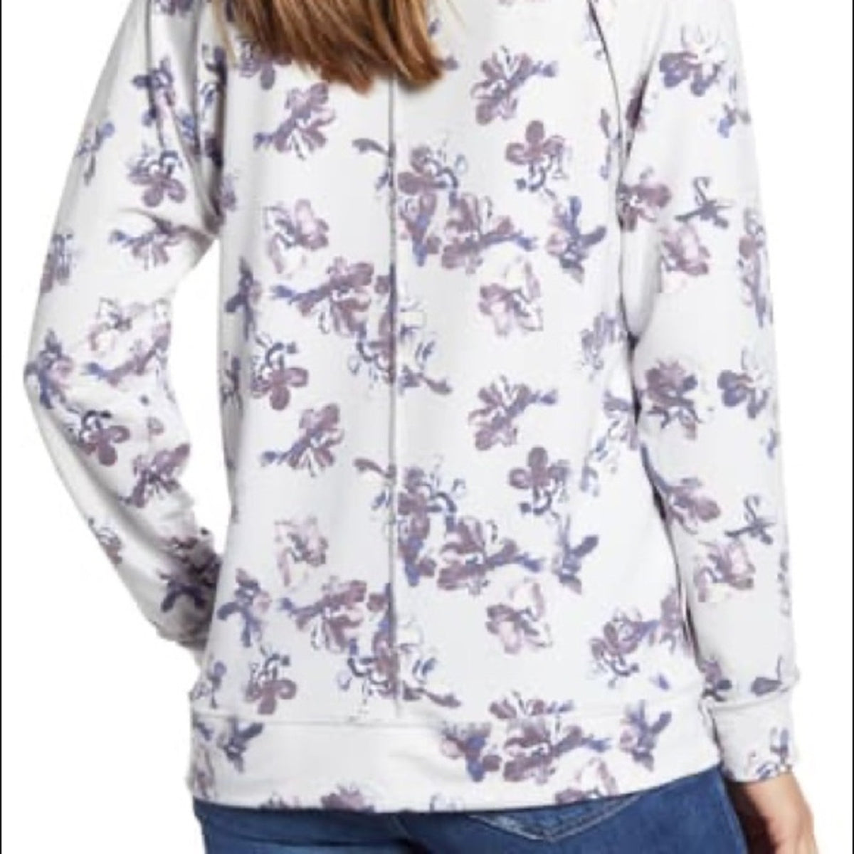 Caslon Cozy Ivory Purple Floral Print Sweatshirt Size XSmall